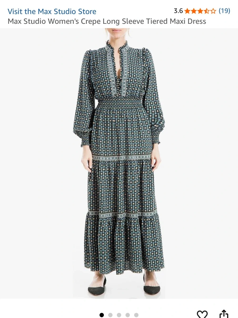 Max Studio Women's Crepe Long Sleeve Tiered Maxi Dress - Picture 7 of 8